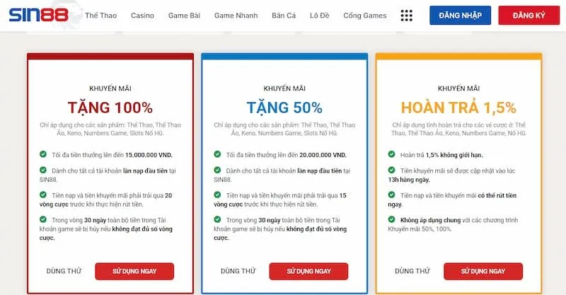 Chương trình khuyến mãi của nhà cái Sin88 vô cùng hấp dẫn